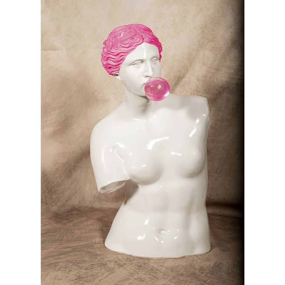 Venus Pink Bubble Gum Hair Greek Goddess of Love Torso Statue Figurine Pop Art